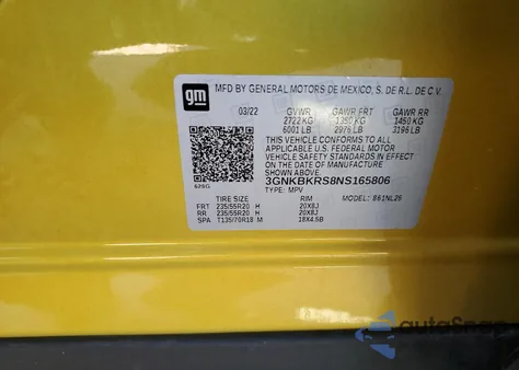 2022 Chevrolet Blazer Rs z USA, uszkodzony, nr VIN 3GNKBKRS8NS165806